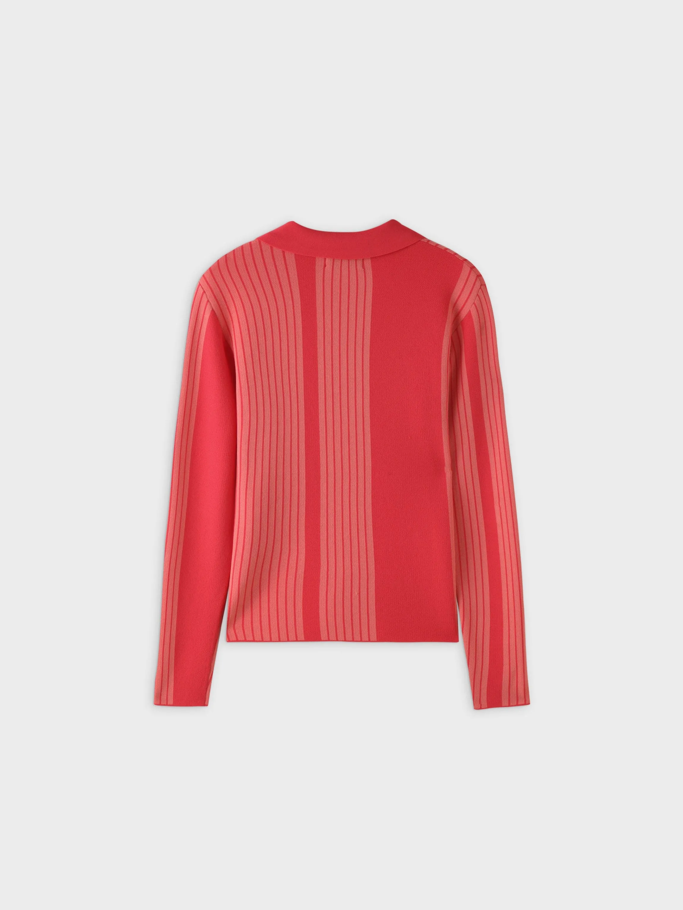 Mixed Stripe Polo Sweater-Coral