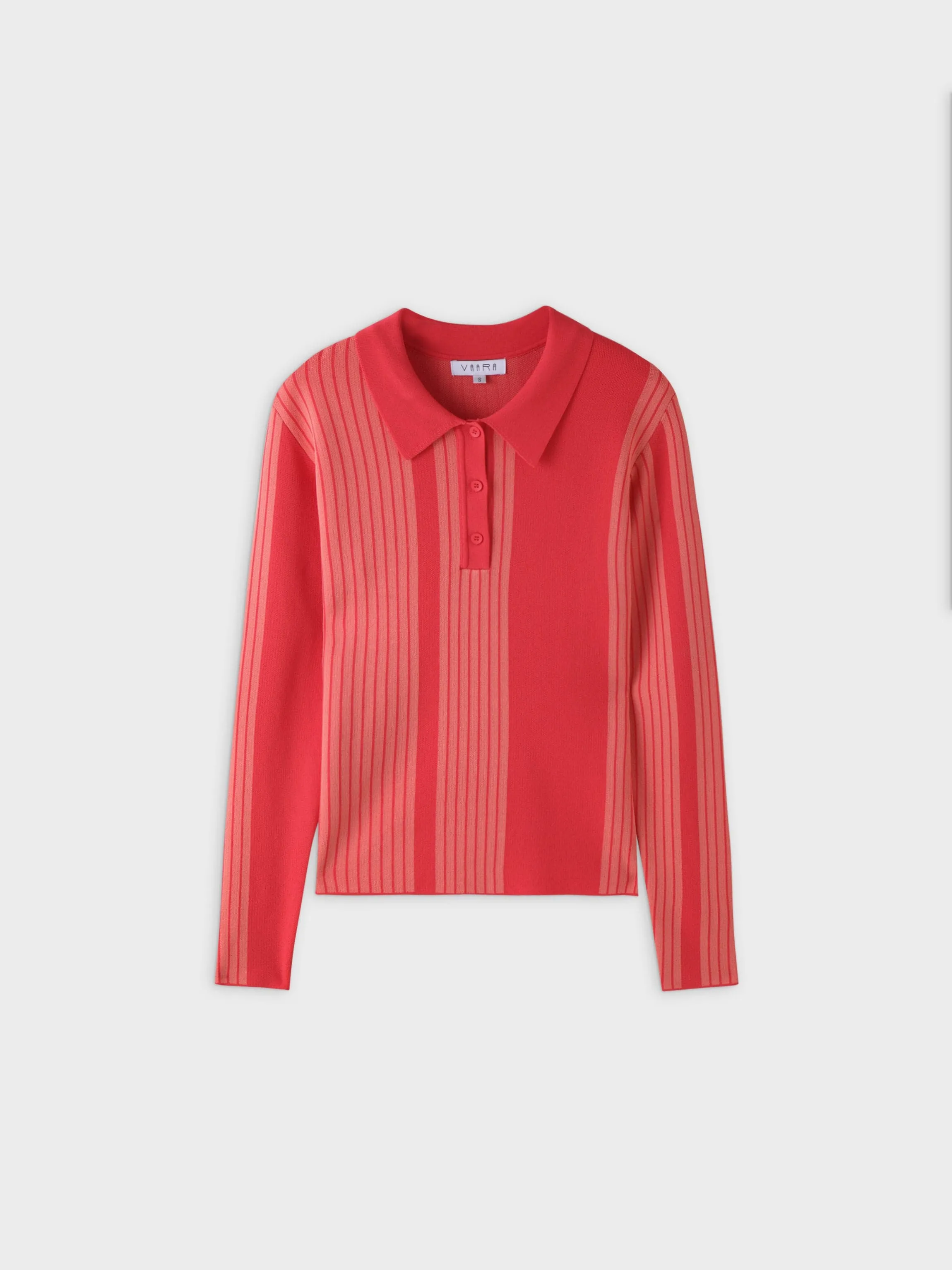 Mixed Stripe Polo Sweater-Coral