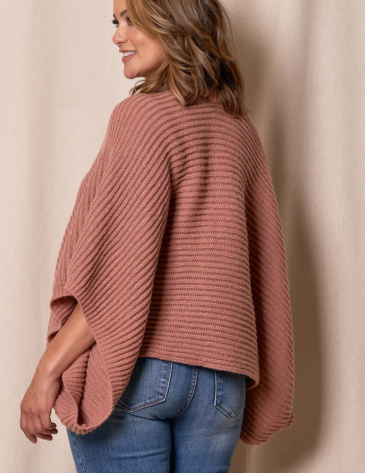 Natalie Cropped Sweater Poncho - Dusty Rose