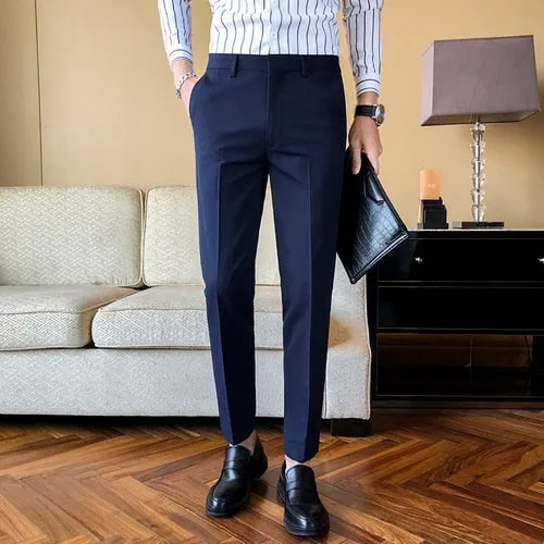 New Business Dress Pants Men Solid Color Office Social Formal Suit Pants Casual Streetwear Wedding Trousers Pantalon Homme