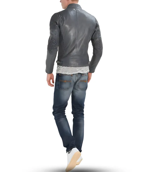 New Grey Cafe Racer Biker Leather Rider Jacket