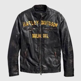 New High Quality Harley Davidson Men's Forge Distressed Slim Fit Leather Jacket, Black