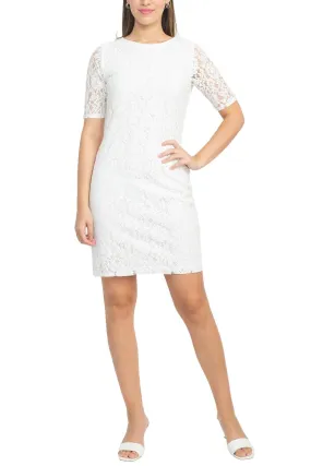 Nina Leonard Crew Neck 3/4 Sleeve Bodycon Zipper Back Floral Lace Dress