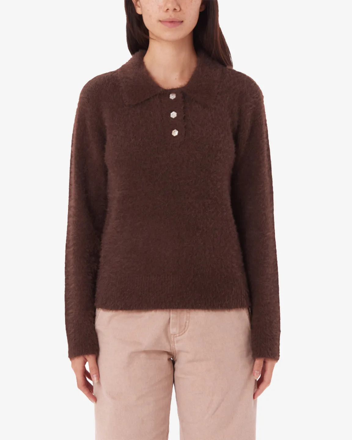 Obey ESME POLO SWEATER - CHOCOLATE