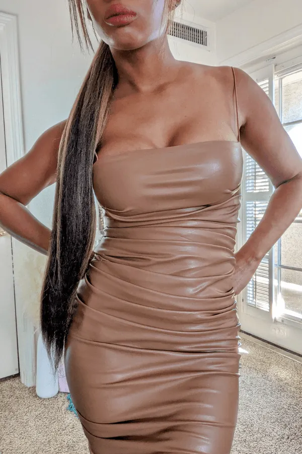 Oh So Fine Caramel Faux Leather Dress