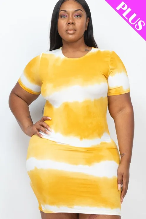 Plus Size Tie-dye Print Bodycon Dress (CAPELLA)