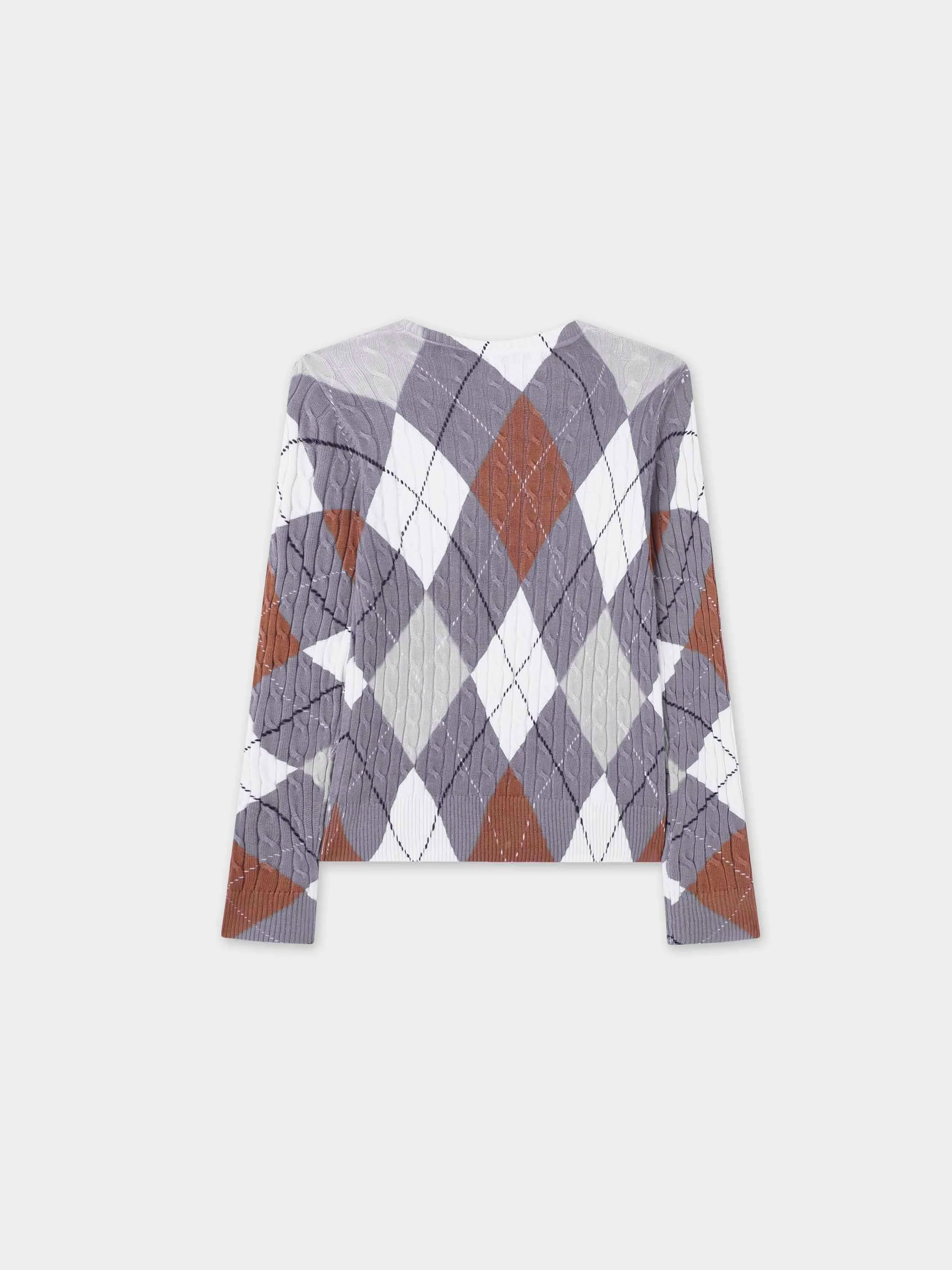 Printed Cable Knit Sweater-Argyle