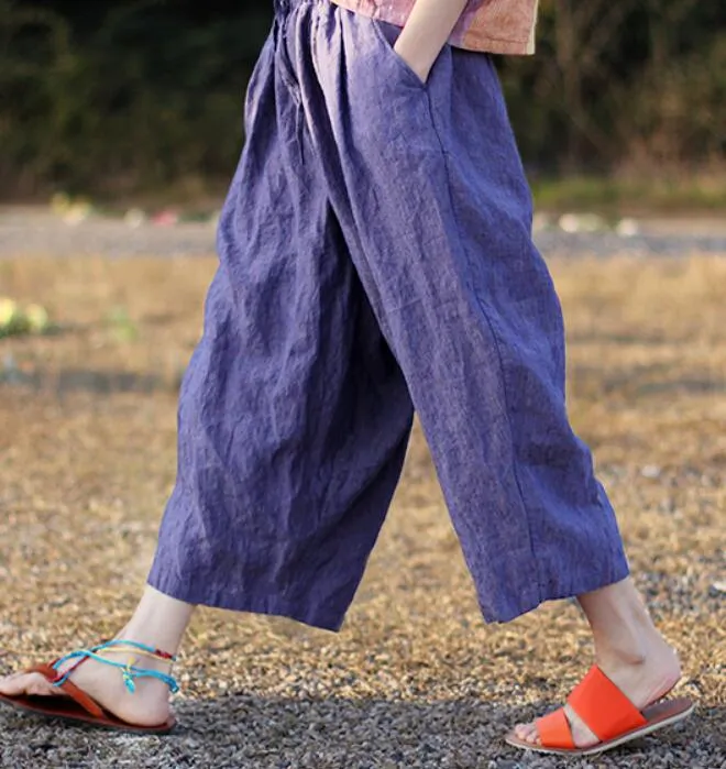 Purple Casual Women Cotton Harem Pants Wide Leg Pants SJ981106