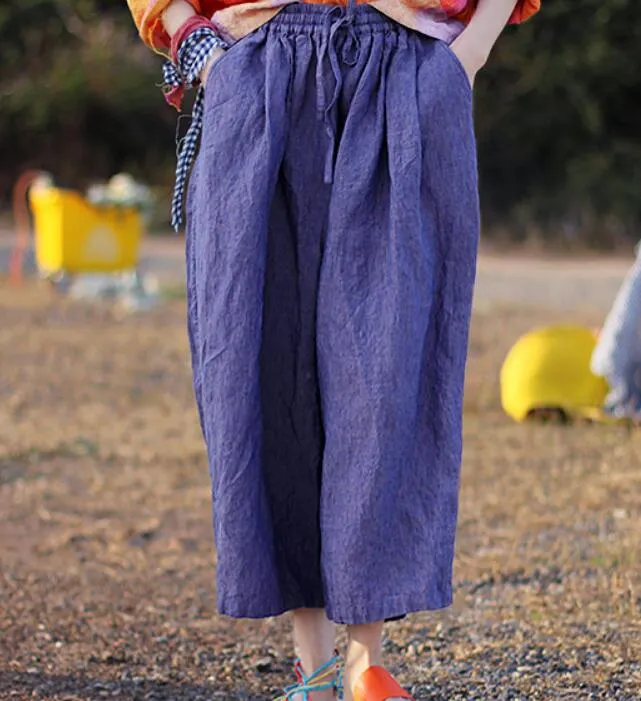 Purple Casual Women Cotton Harem Pants Wide Leg Pants SJ981106