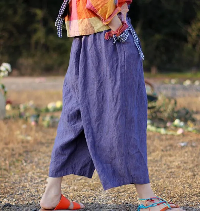 Purple Casual Women Cotton Harem Pants Wide Leg Pants SJ981106