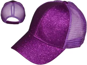 PURPLE GLITTER PONY TAIL HATS