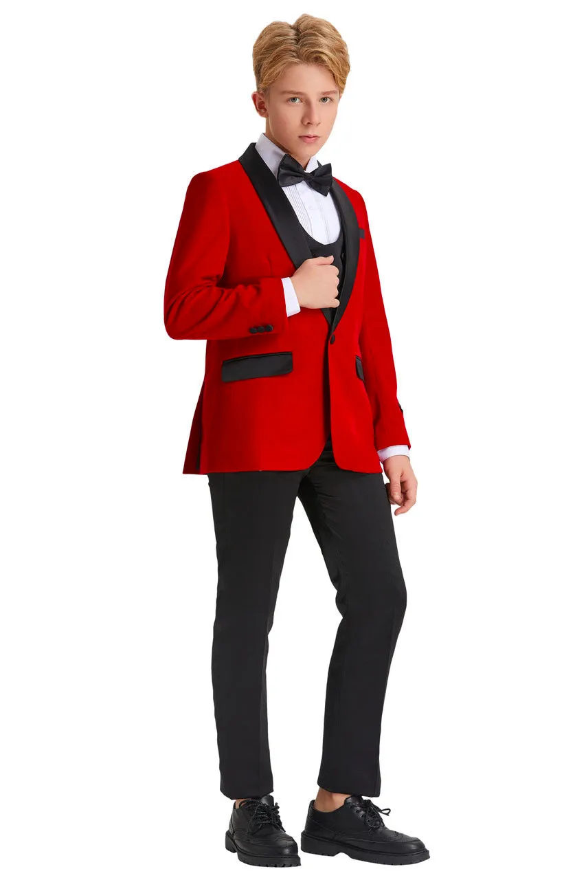 "Jayden" Tazio Kids Red Velvet Tuxedo (5-Piece Set)