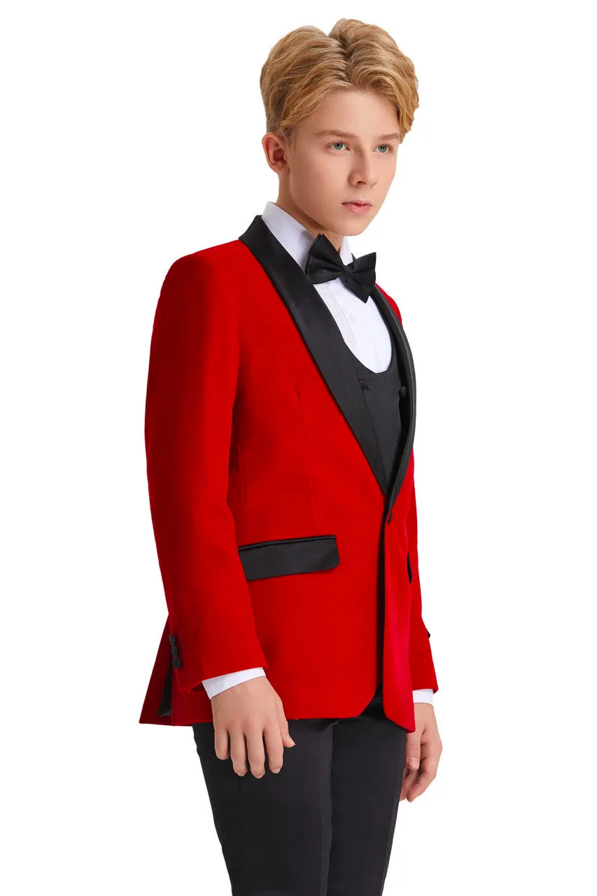 "Jayden" Tazio Kids Red Velvet Tuxedo (5-Piece Set)