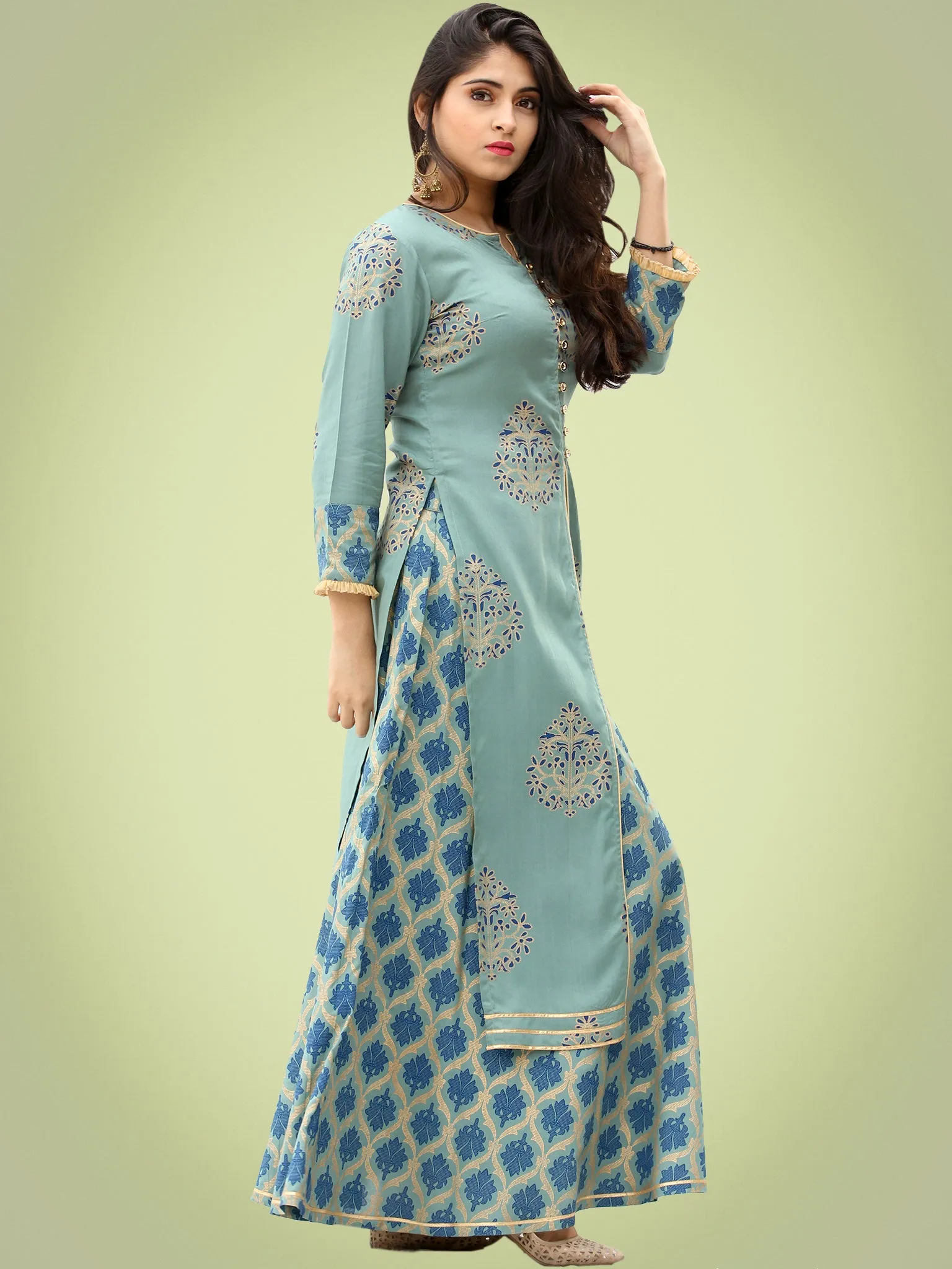 Rasida - Long Block Printed Cape Skirt Dress - D401FYYYY