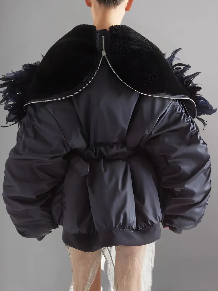 Re-Nylon Shearling Lining Feather Bomber Jacket