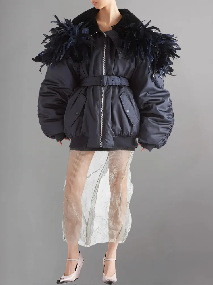 Re-Nylon Shearling Lining Feather Bomber Jacket