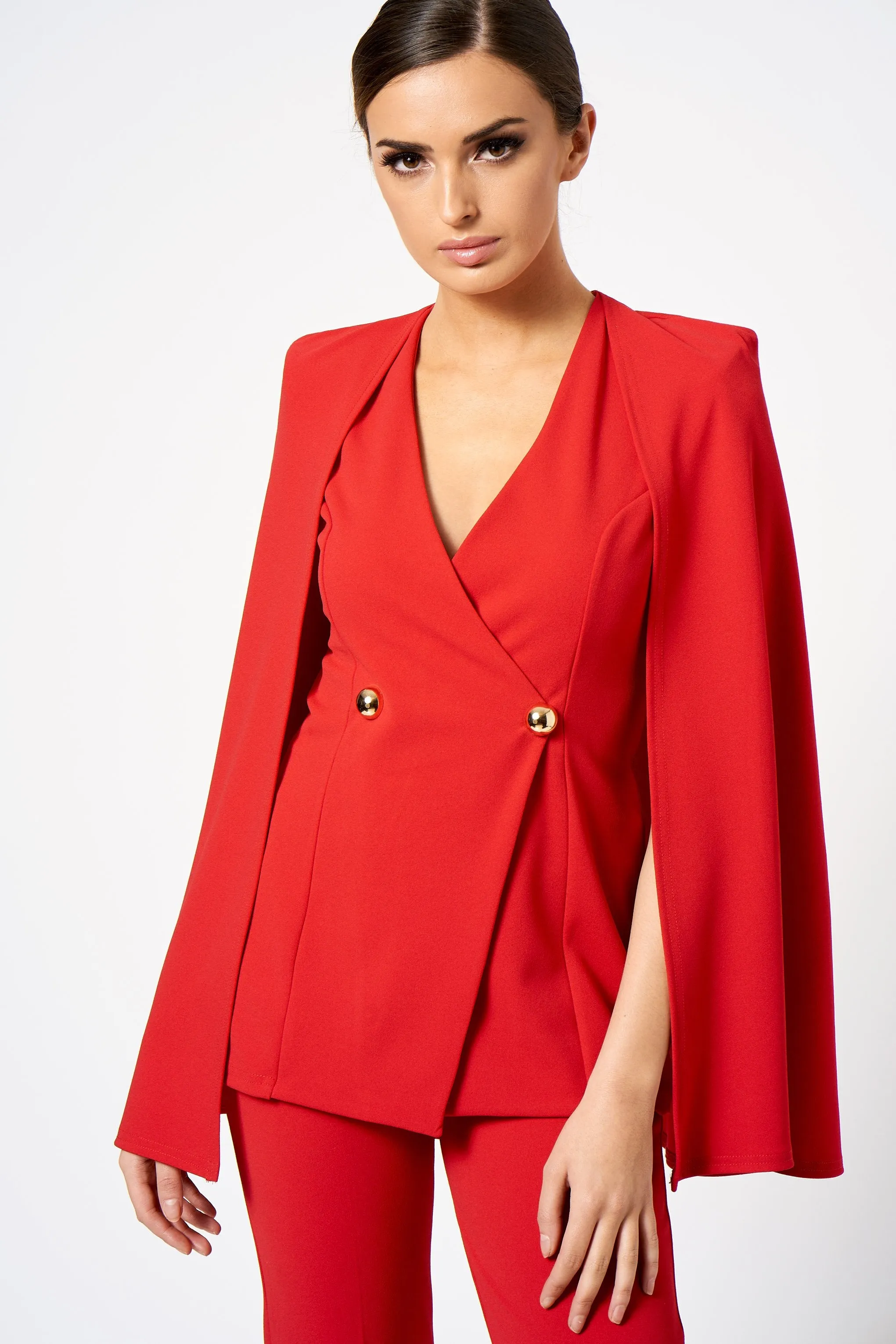 Red Double Breasted Cape Co-ord Blazer