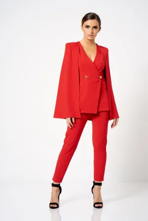 Red Double Breasted Cape Co-ord Blazer