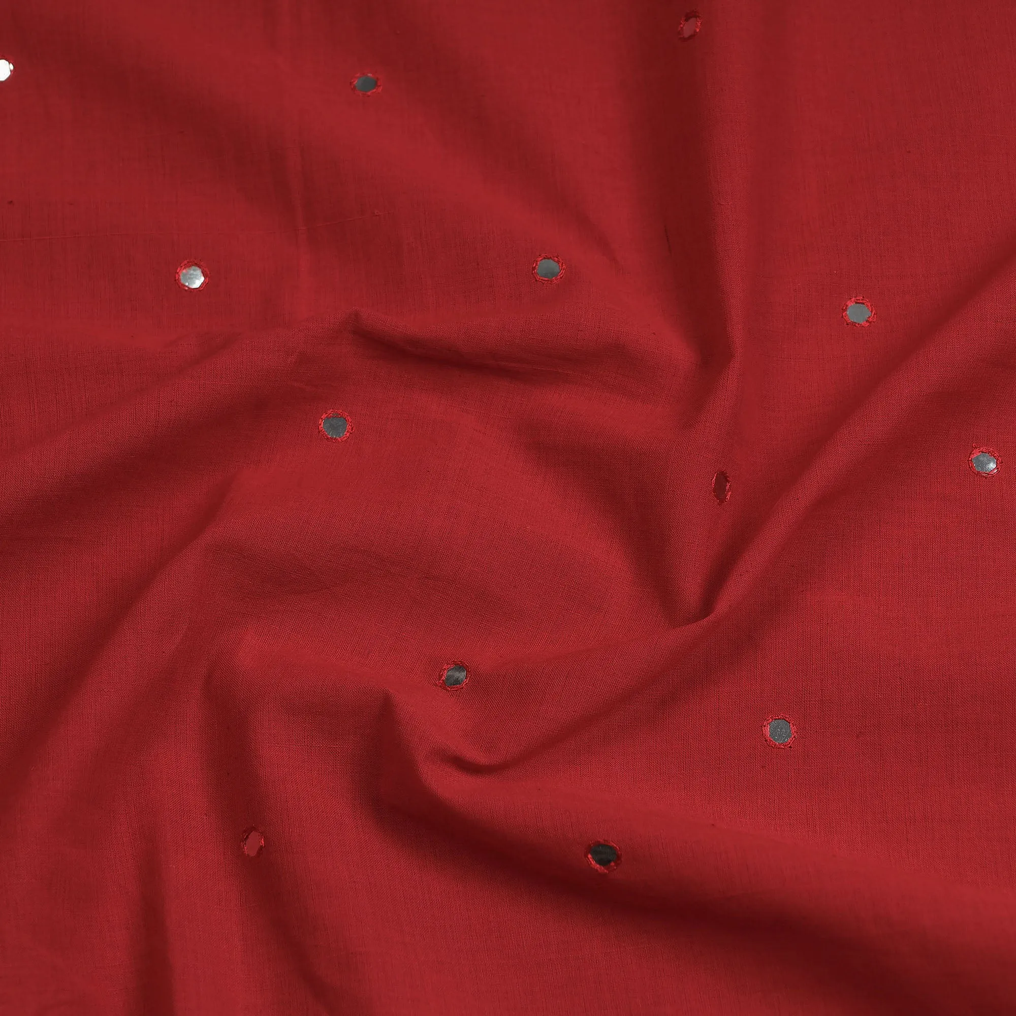 Red - Mangalagiri Cotton Sequin Work Kurta Material - 2.5 Meter