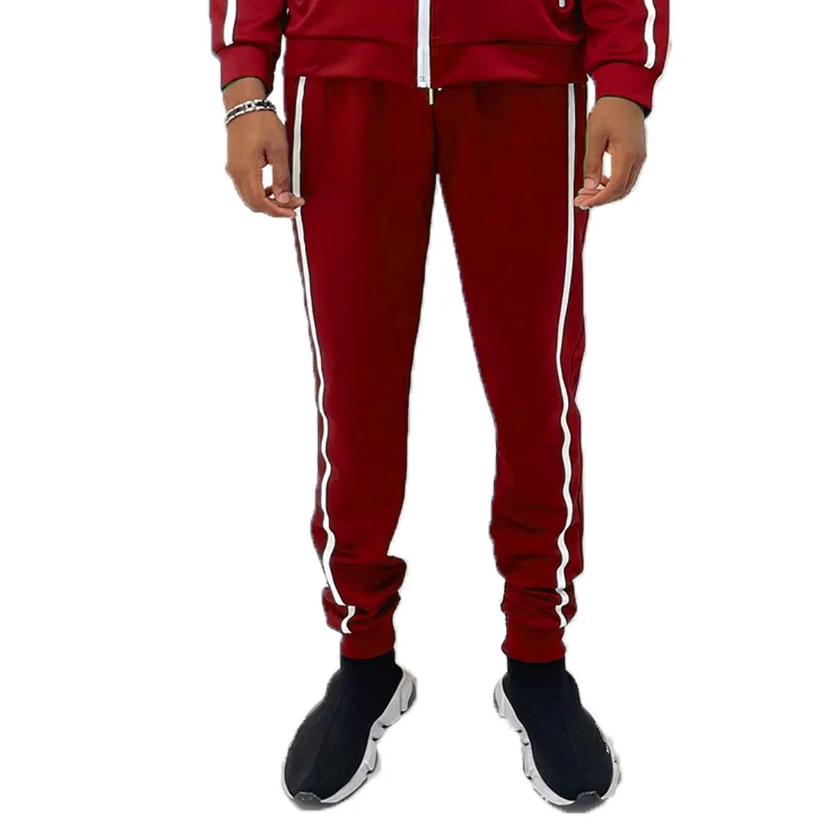 Red Solid Tape Jogger Pants