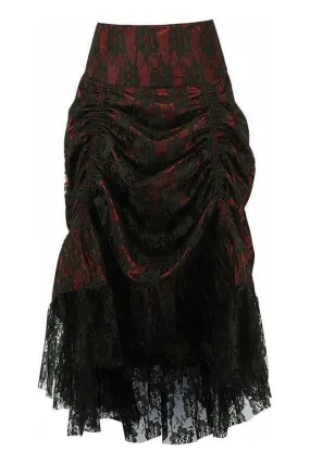 Red w/Black Lace Overlay Ruched Bustle Skirt