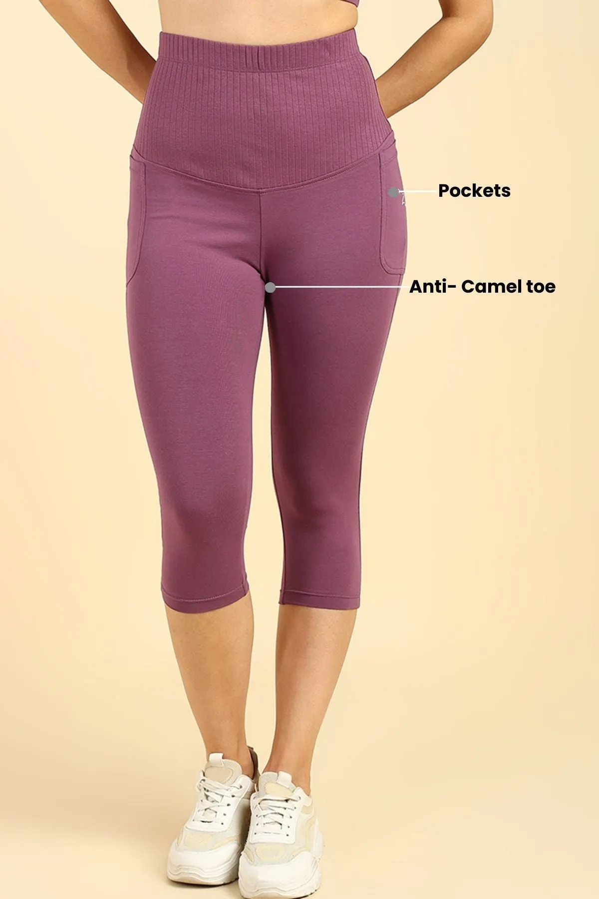 Ribbed Cotton Rosewood Maternity Capri (Pregnancy & Postpartum)