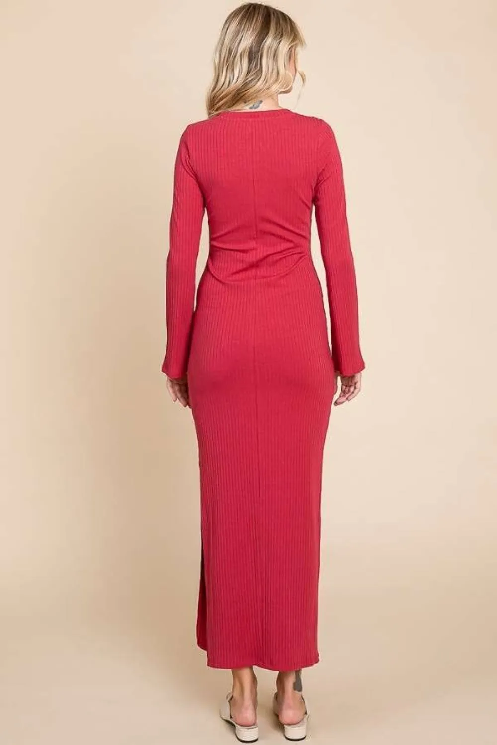 Round Neck Bodycon Bell Maxi Dress