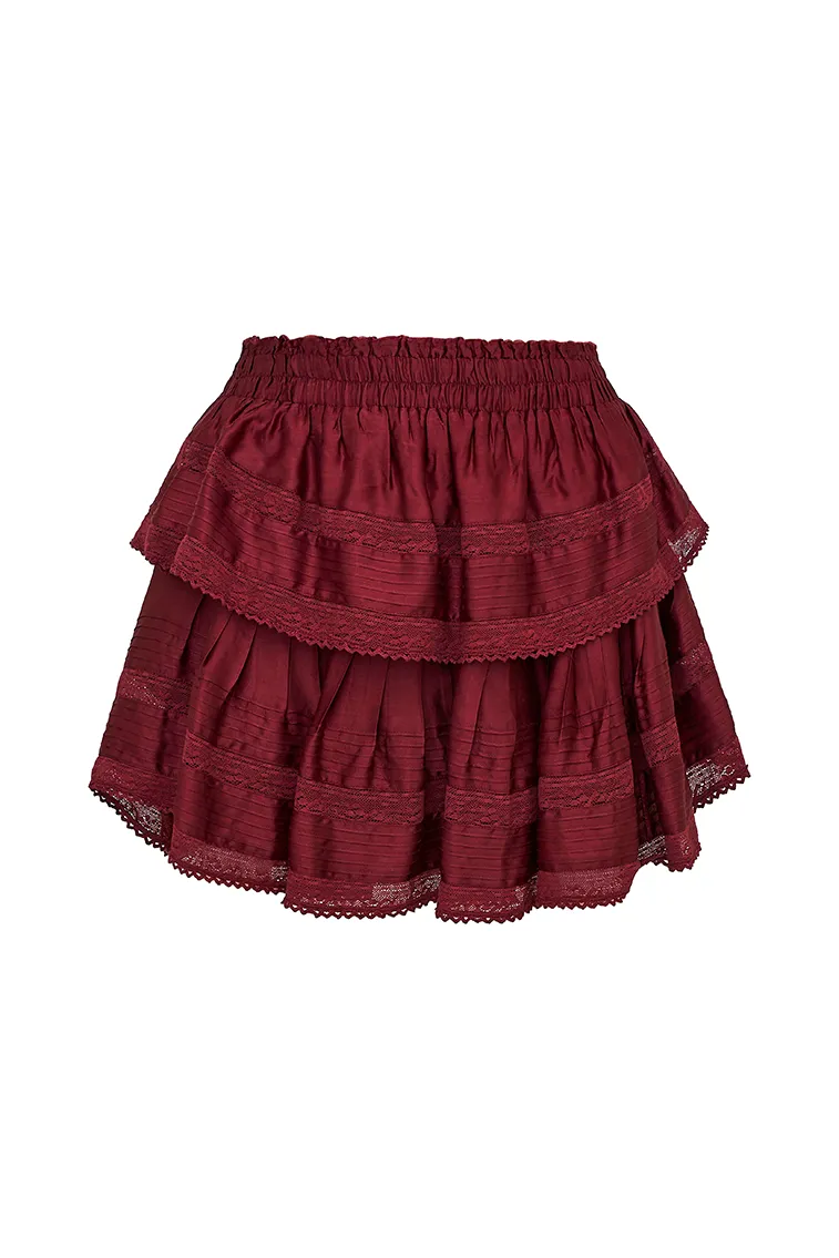 Ruffle Mini Tiered Skirt - OXBLOOD