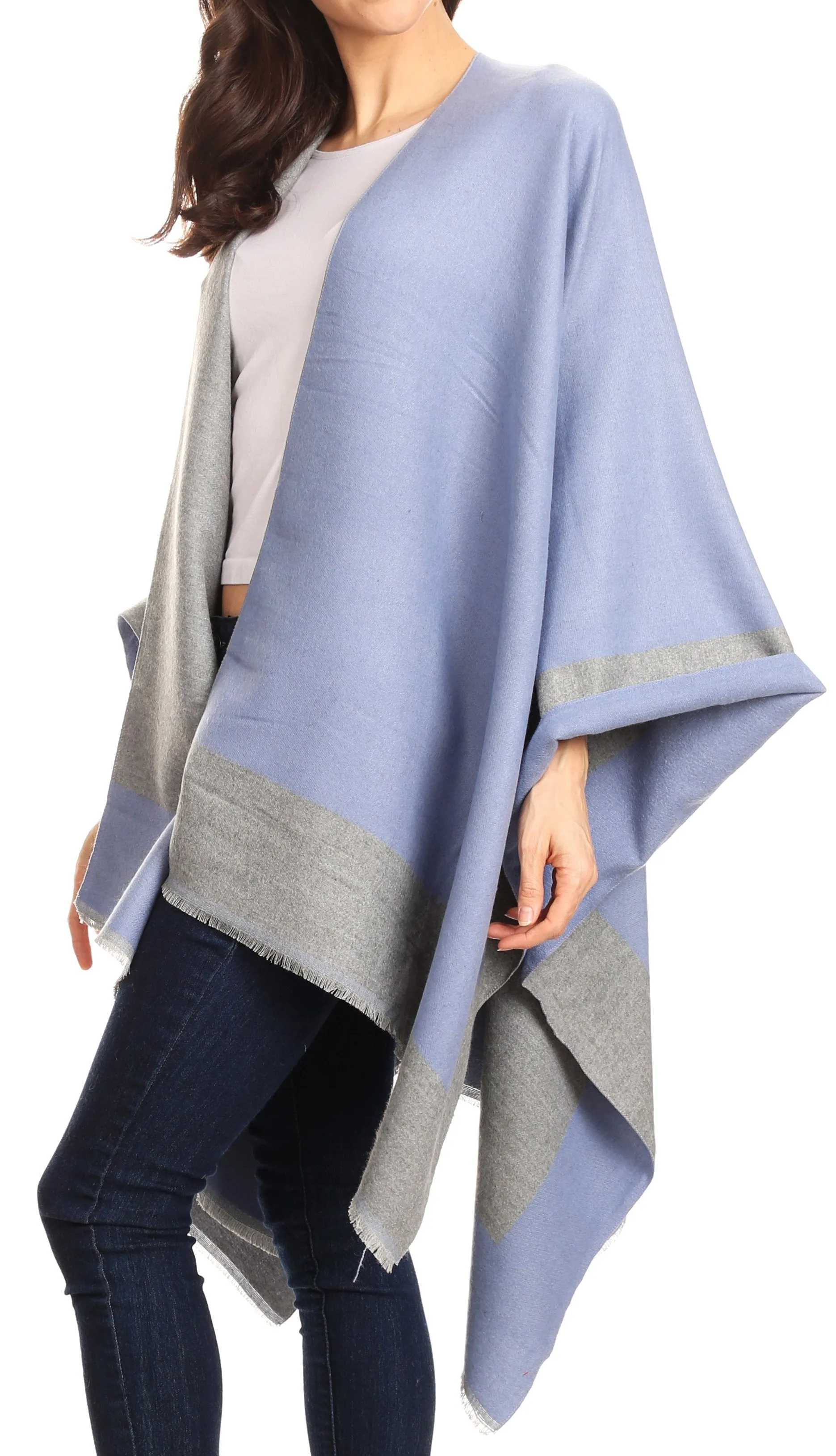 Sakkas Nila Women's Reversible Open Front Large Poncho Shawl Wrap Scarf Cape Ruana