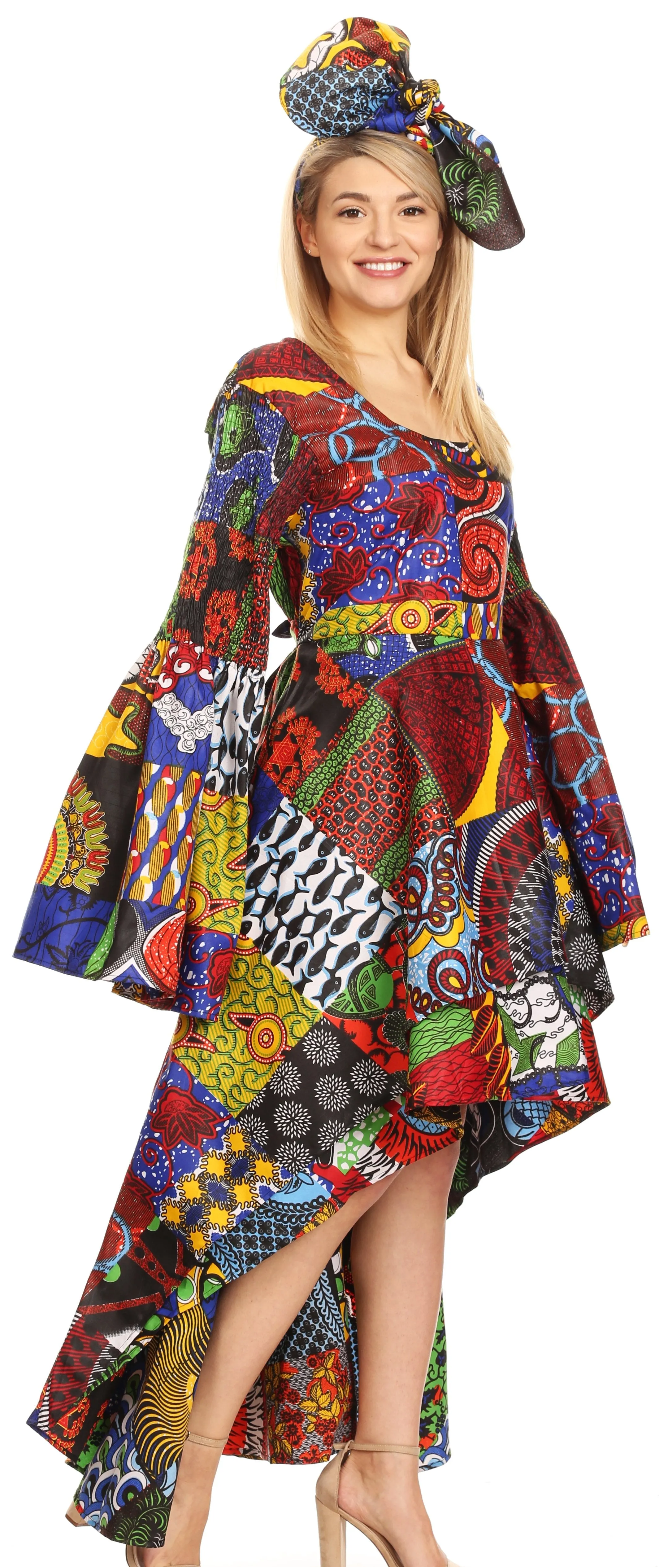 Sakkas Olivia Women's Elegant Cocktail Long Sleeves Party Dress African Print