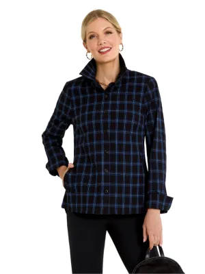 Seersucker Plaid Shirt Tunic With Back Buttons