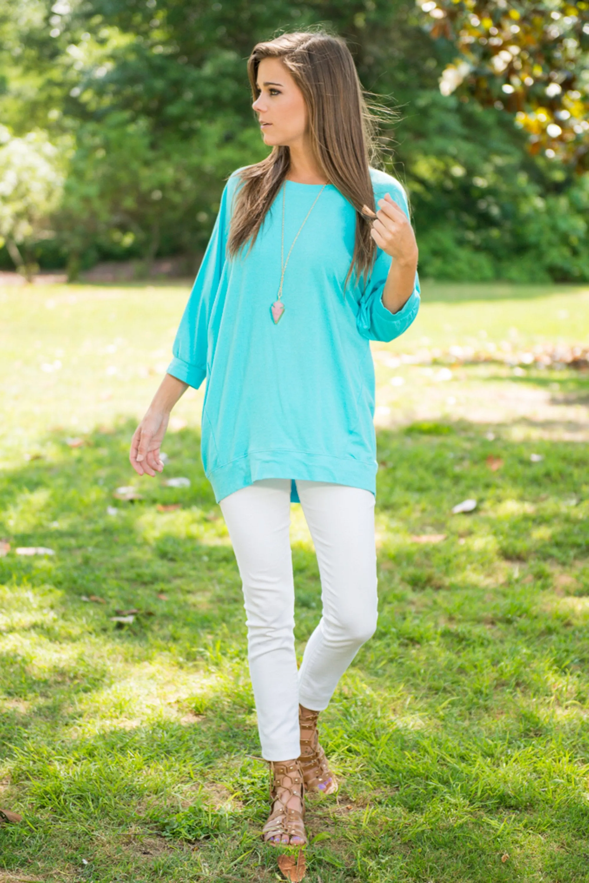 Slouchy Dolman Aqua Blue Tunic