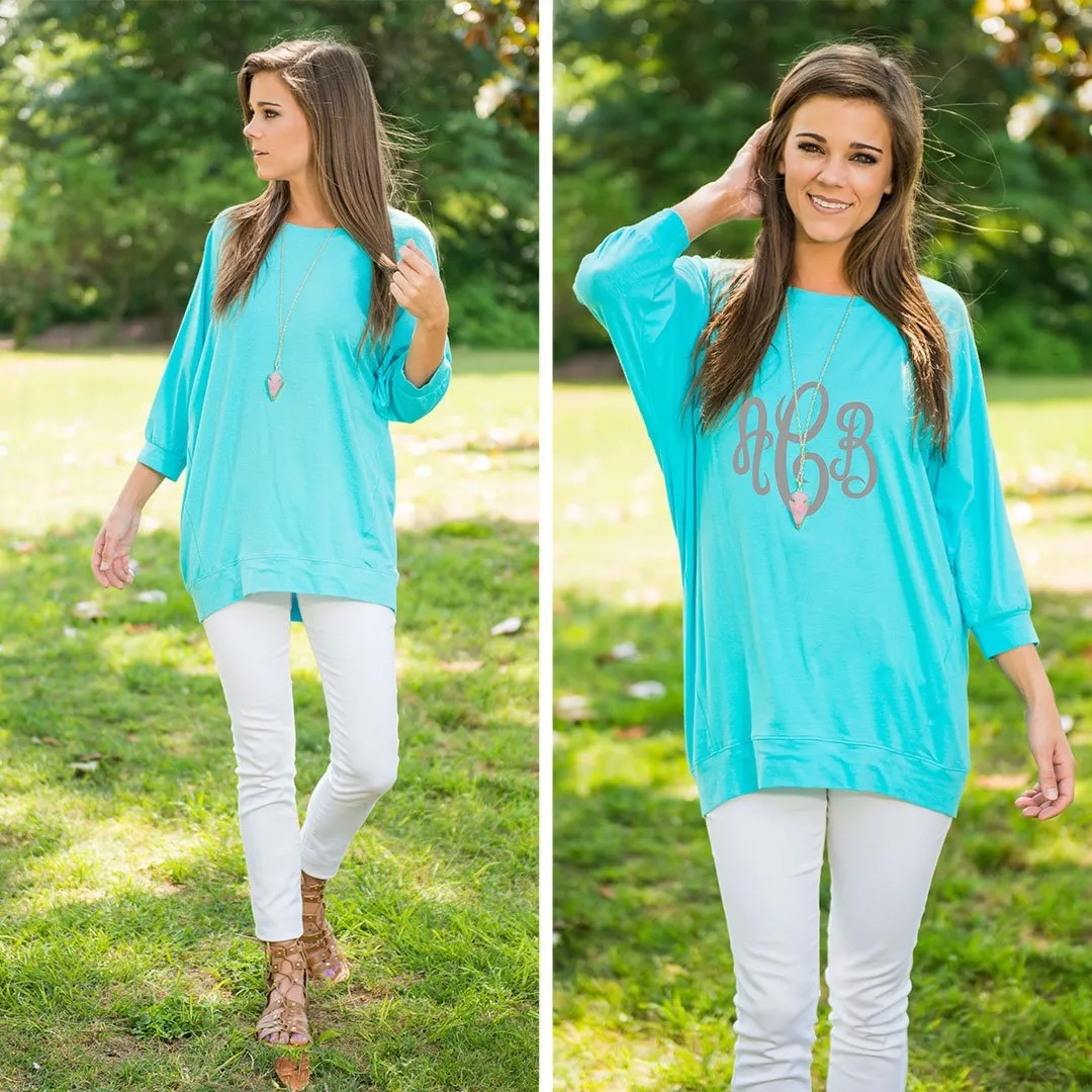 Slouchy Dolman Aqua Blue Tunic