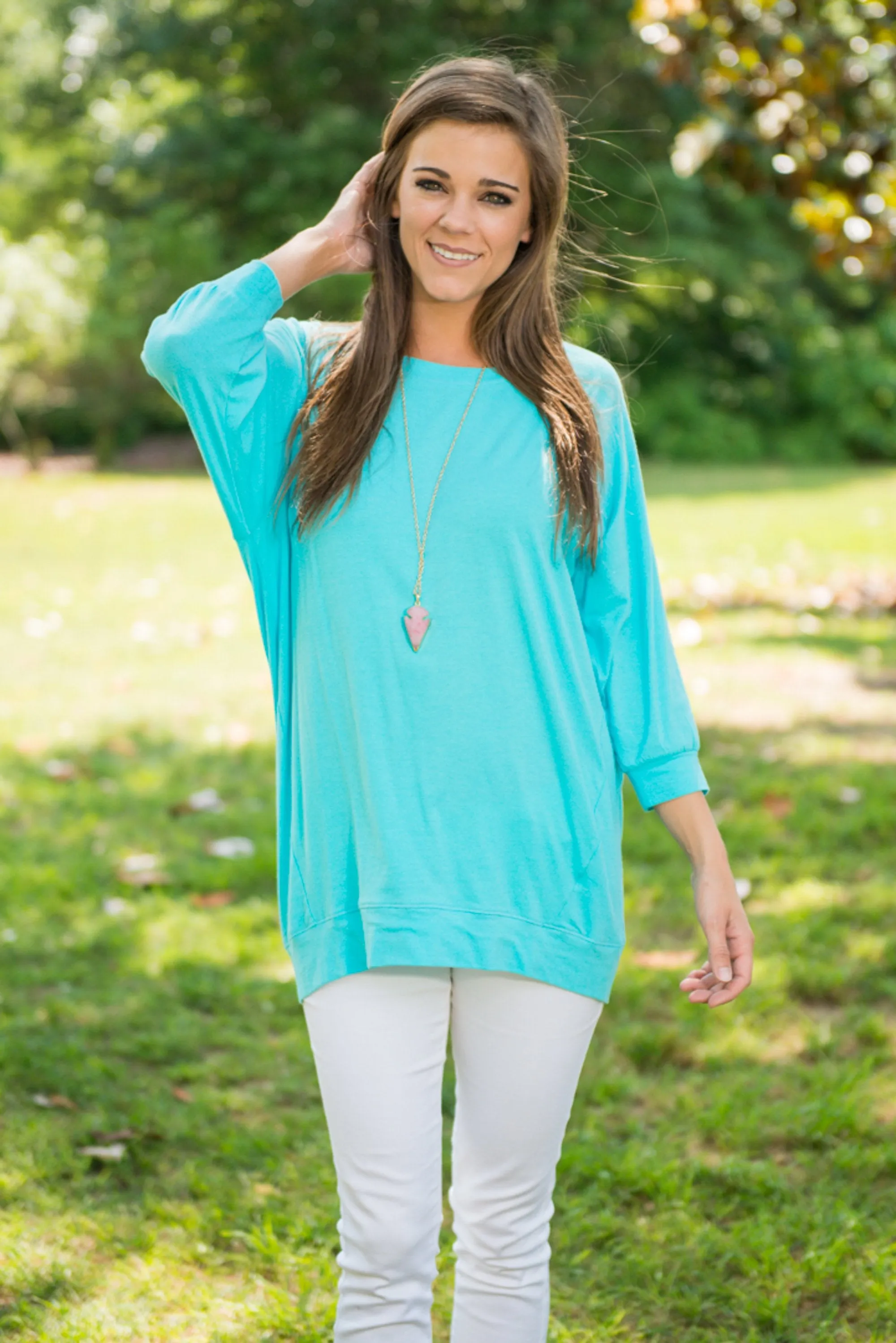 Slouchy Dolman Aqua Blue Tunic