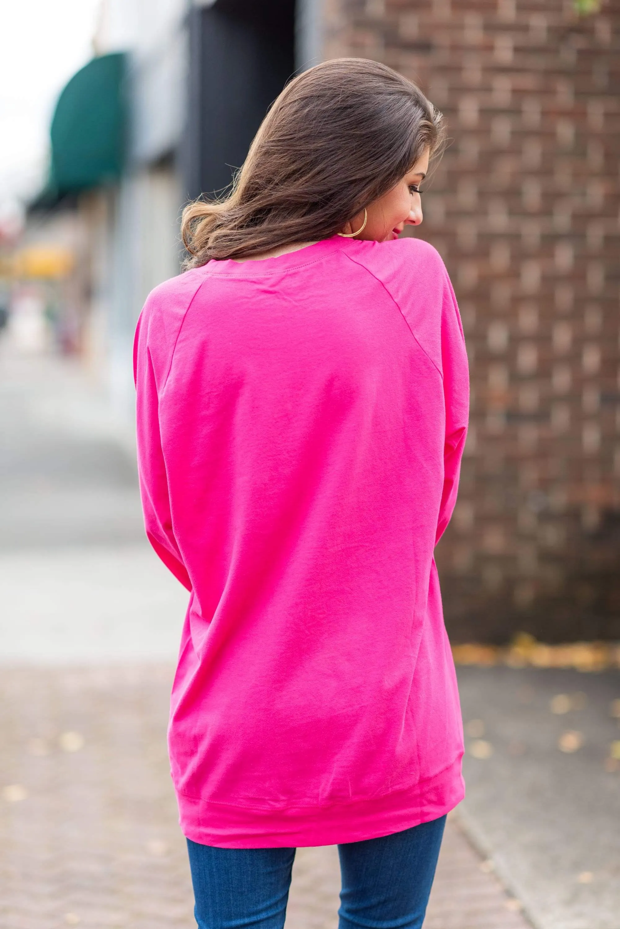 Slouchy Dolman Fuchsia Pink Long Sleeve Tunic