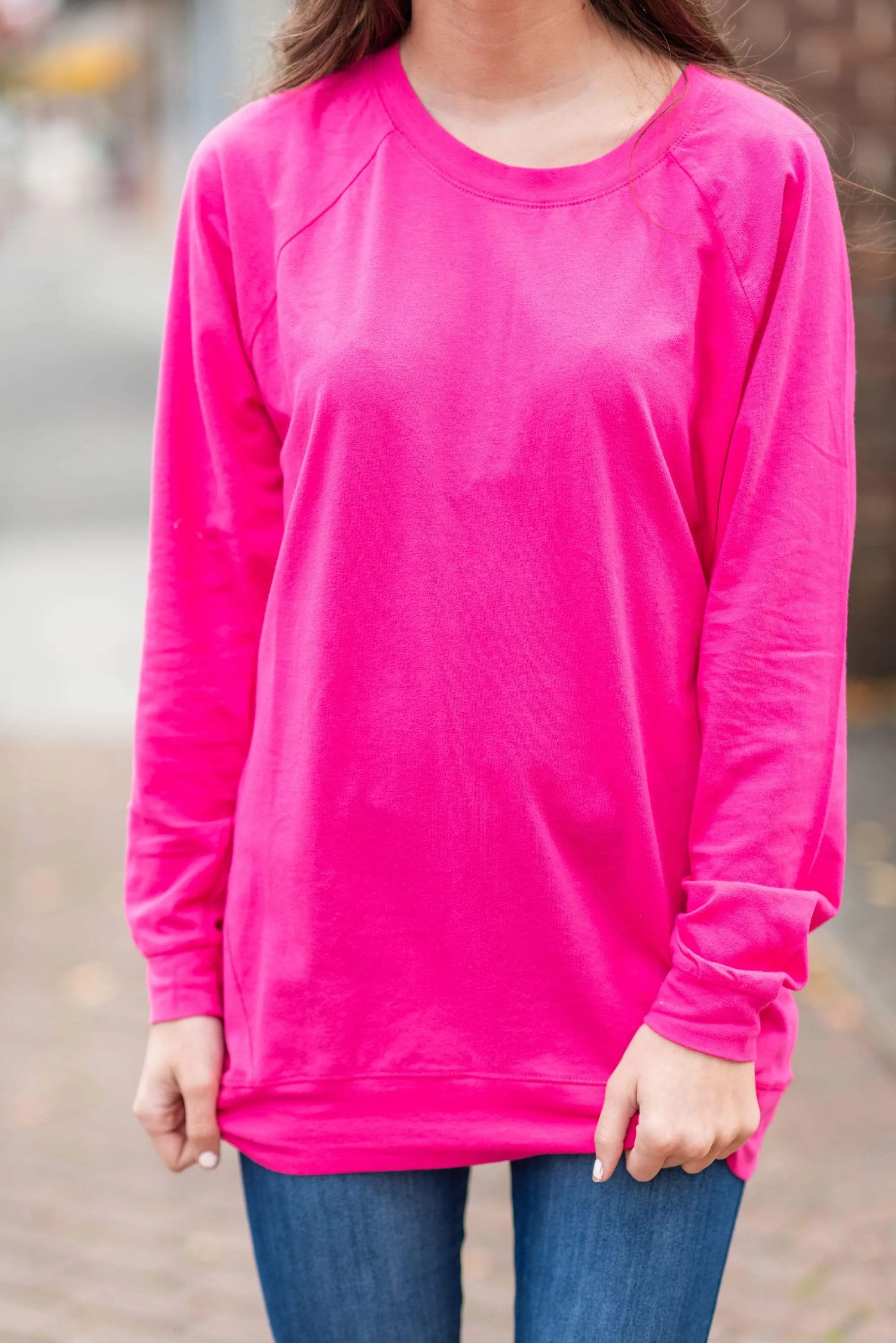 Slouchy Dolman Fuchsia Pink Long Sleeve Tunic