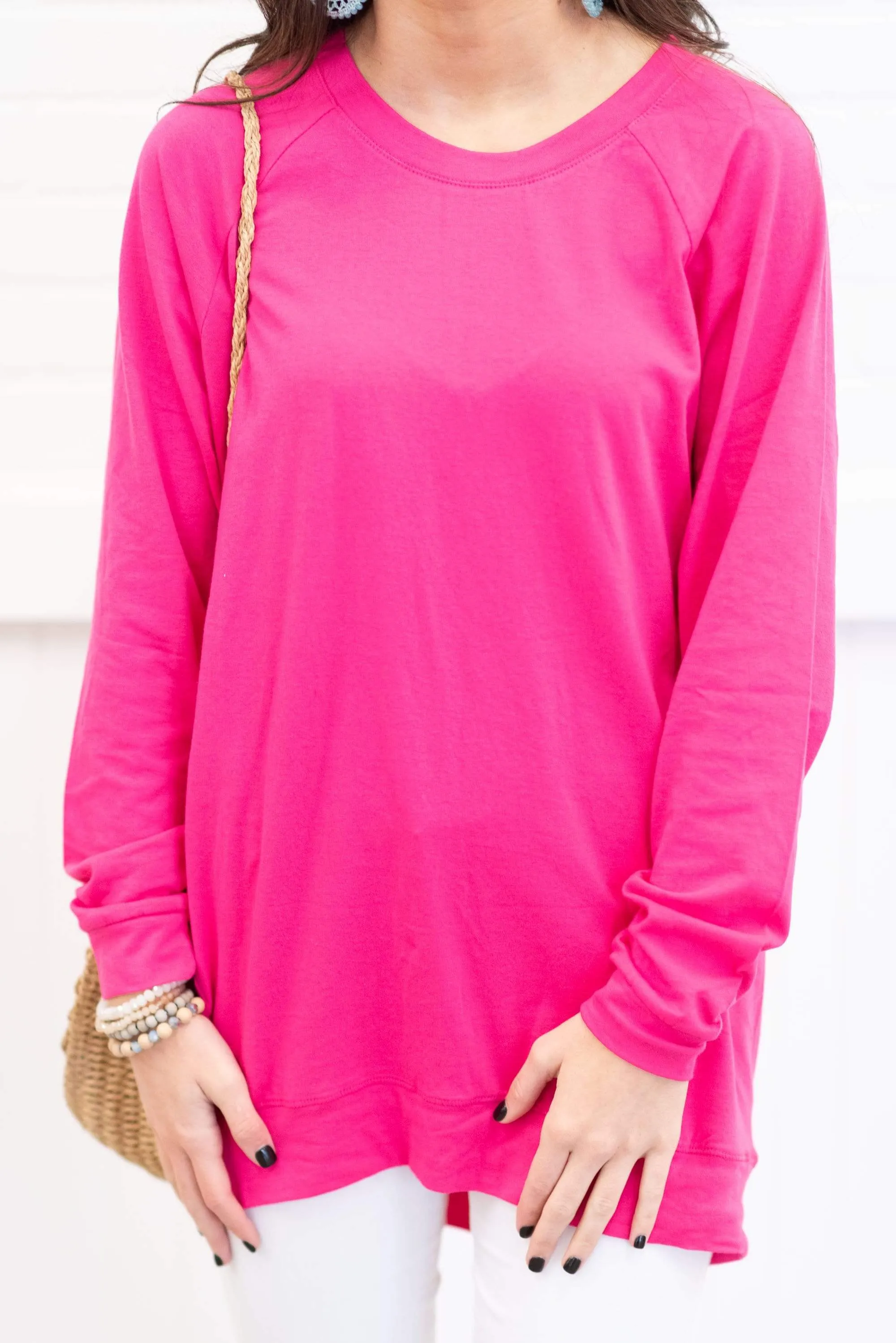 Slouchy Dolman Fuchsia Pink Long Sleeve Tunic