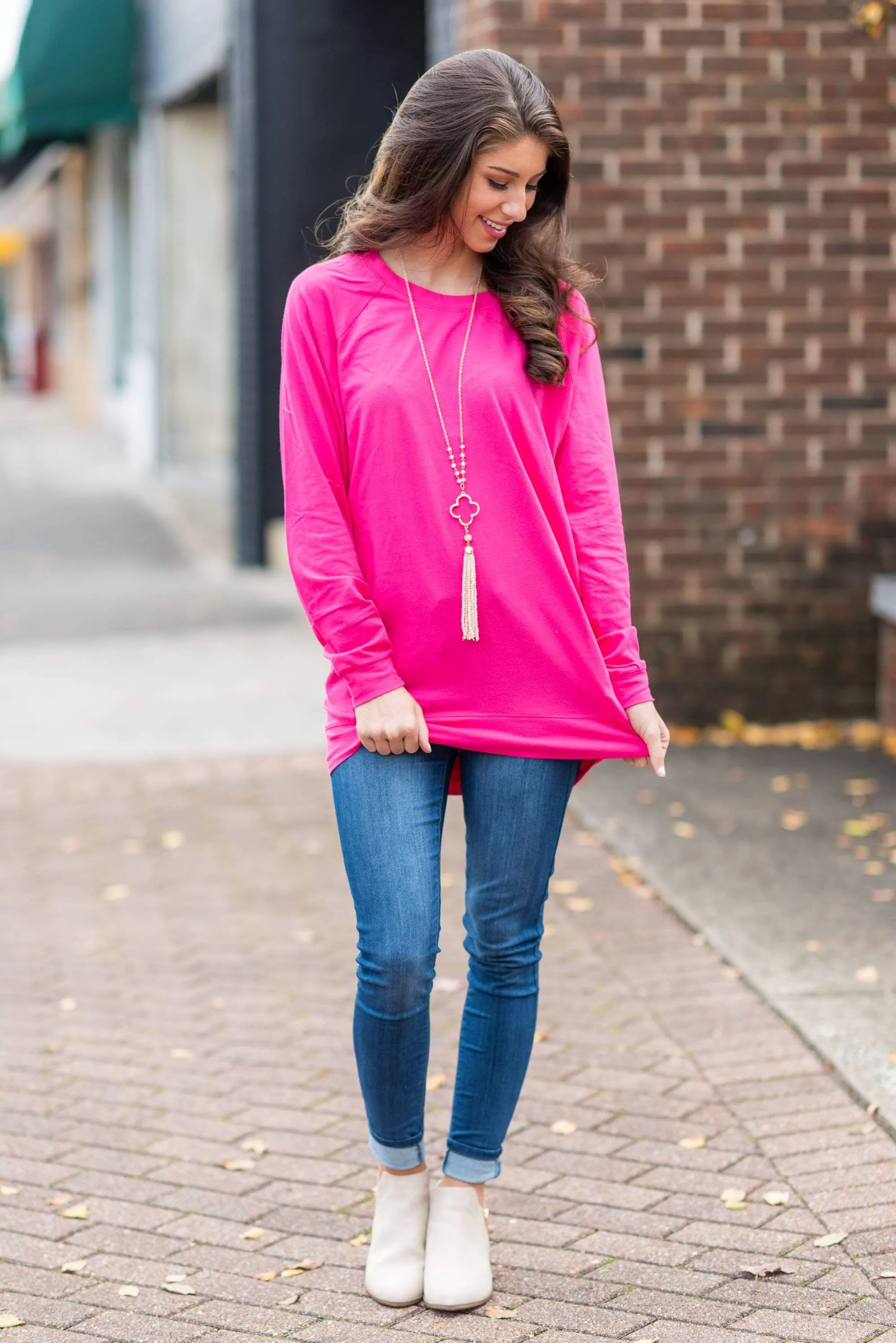 Slouchy Dolman Fuchsia Pink Long Sleeve Tunic