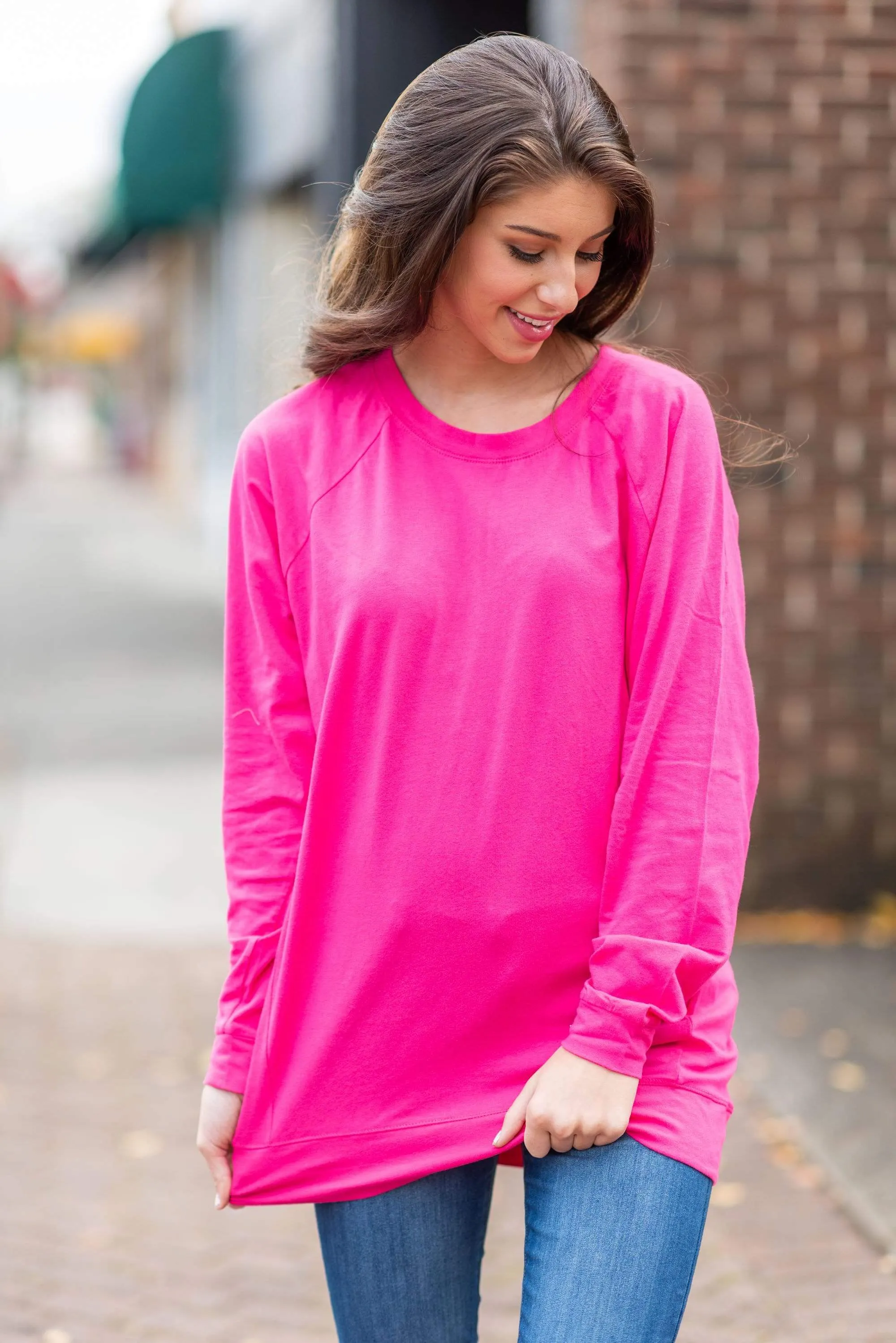 Slouchy Dolman Fuchsia Pink Long Sleeve Tunic