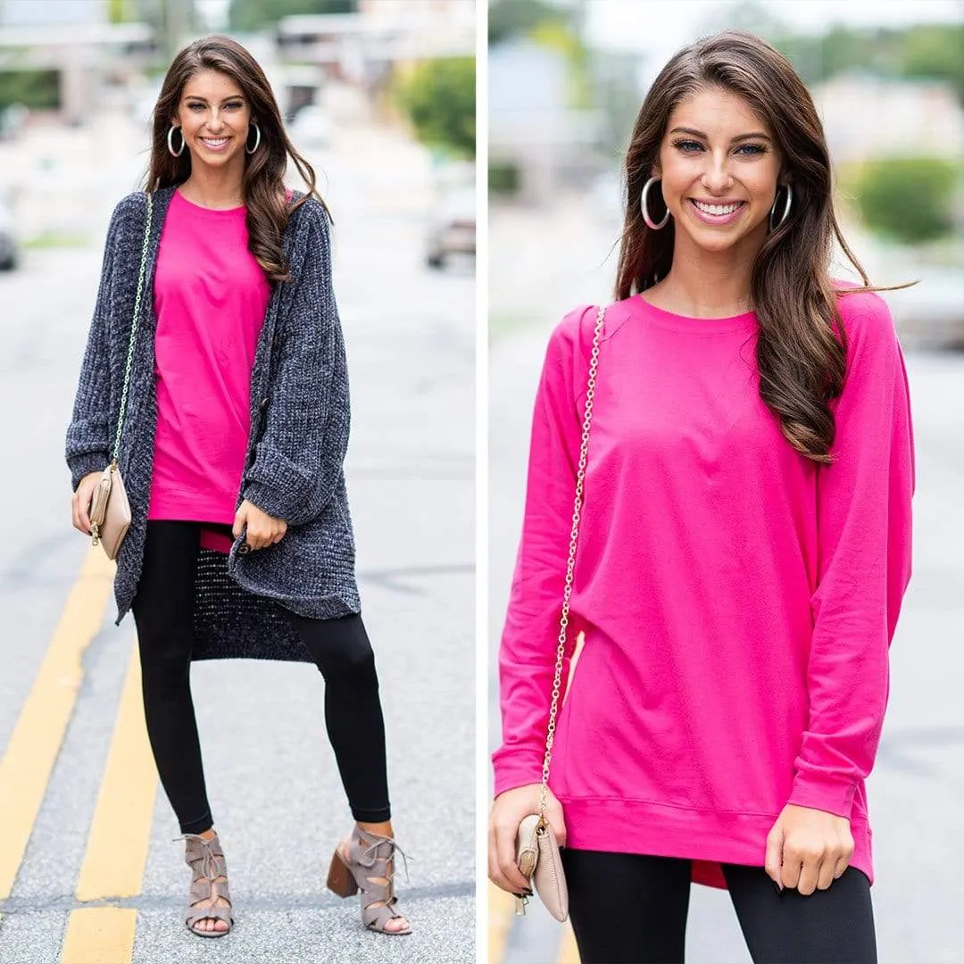 Slouchy Dolman Fuchsia Pink Long Sleeve Tunic