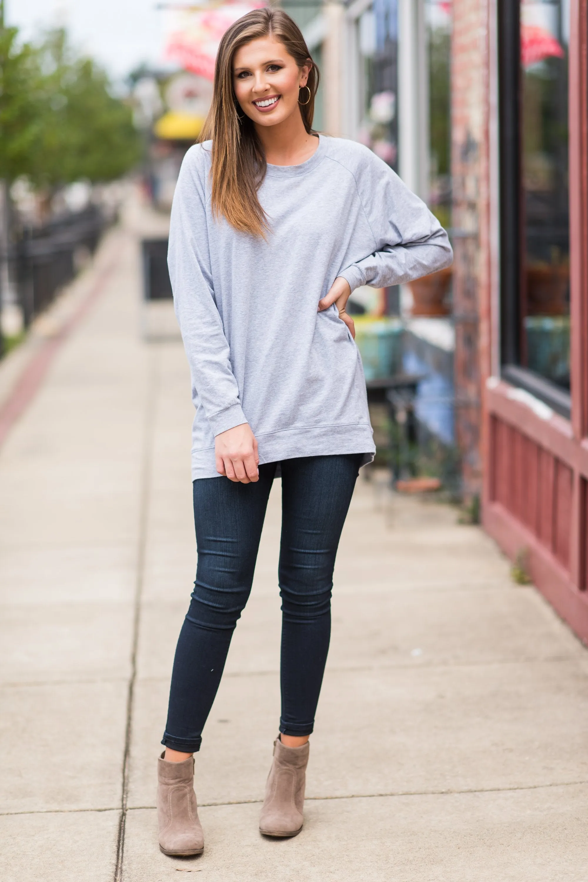 Slouchy Dolman Heather Gray Long Sleeve Tunic