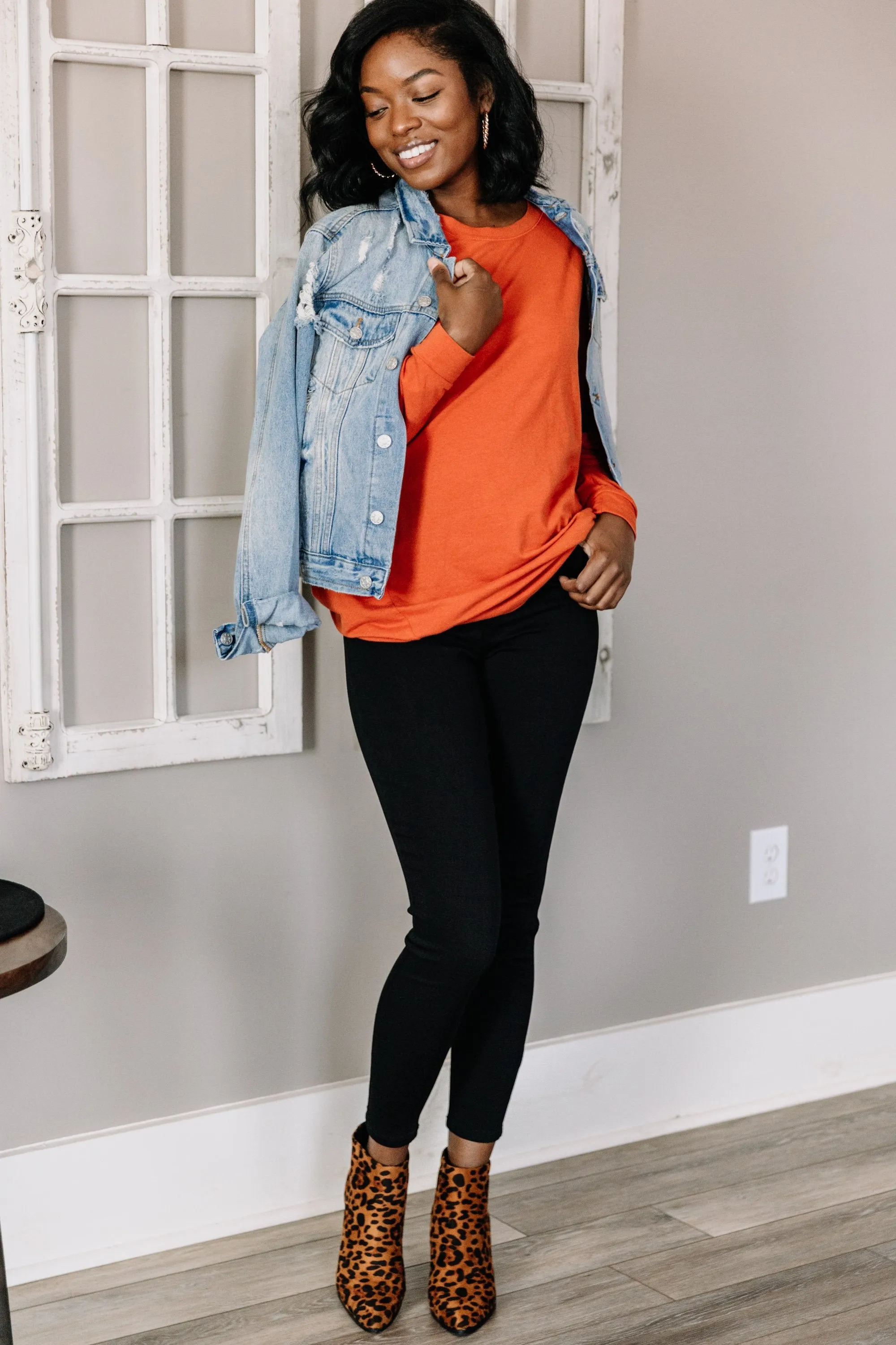 Slouchy Dolman Rust Orange Long Sleeve Tunic