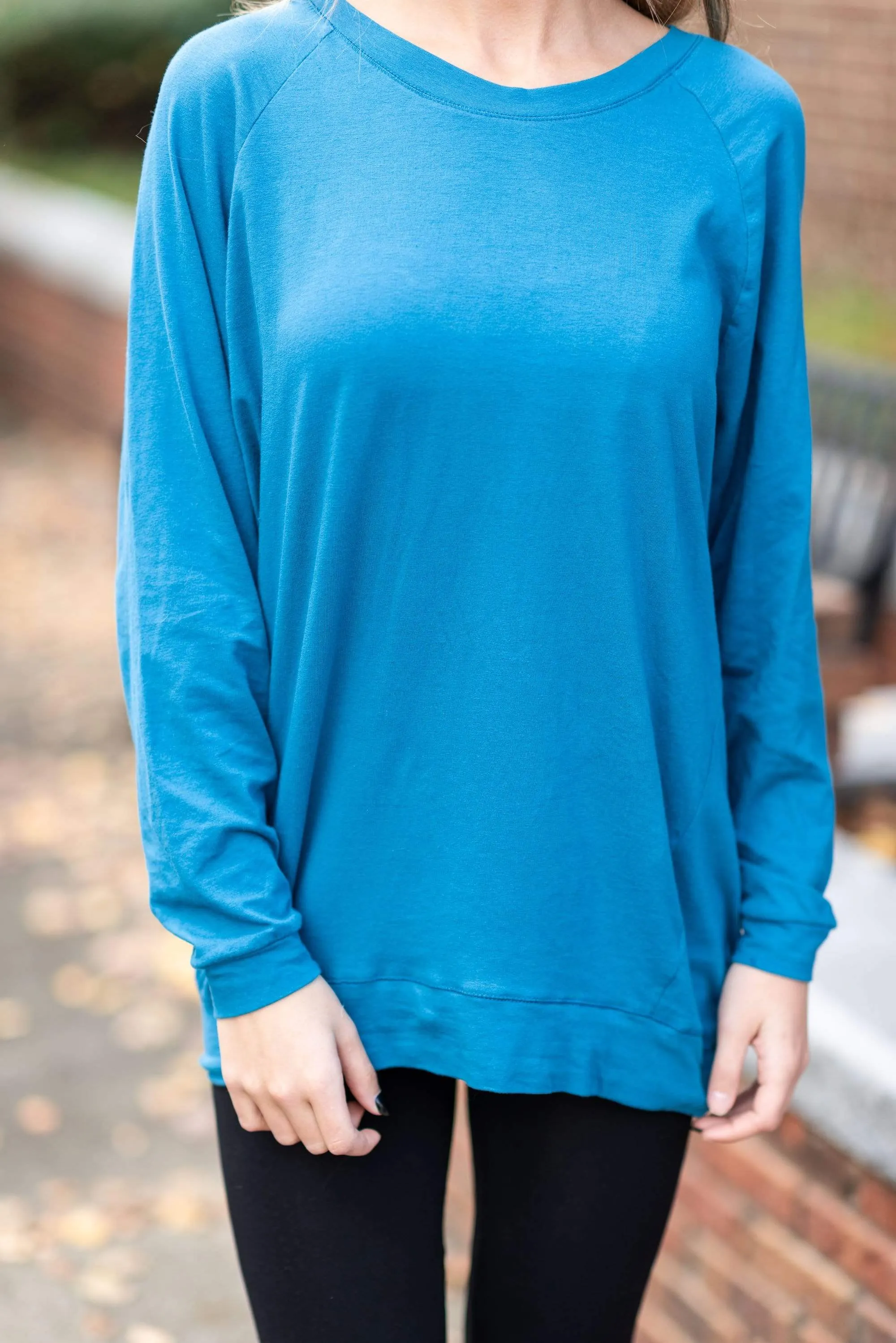 Slouchy Dolman Teal Blue Long Sleeve Tunic