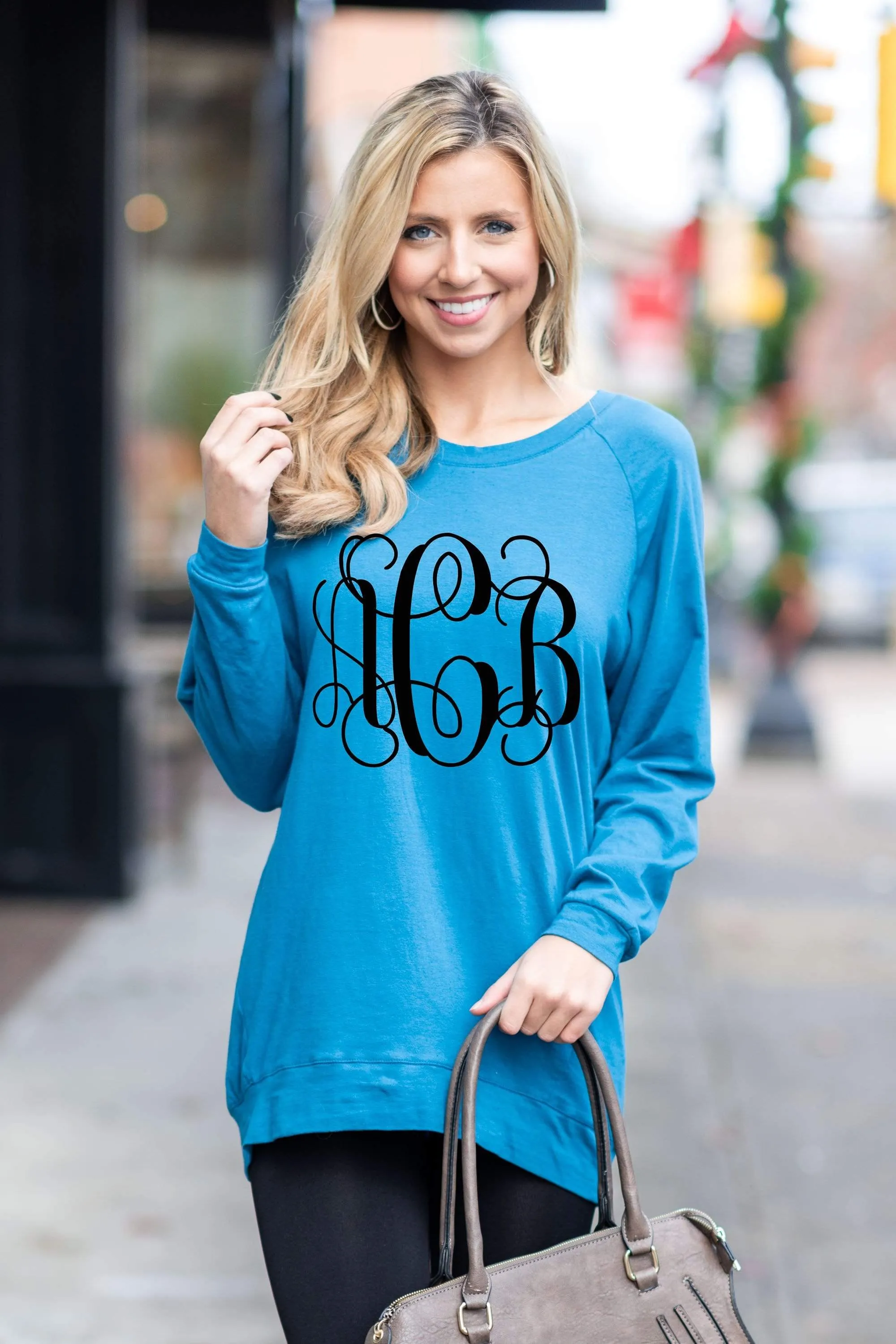 Slouchy Dolman Teal Blue Long Sleeve Tunic