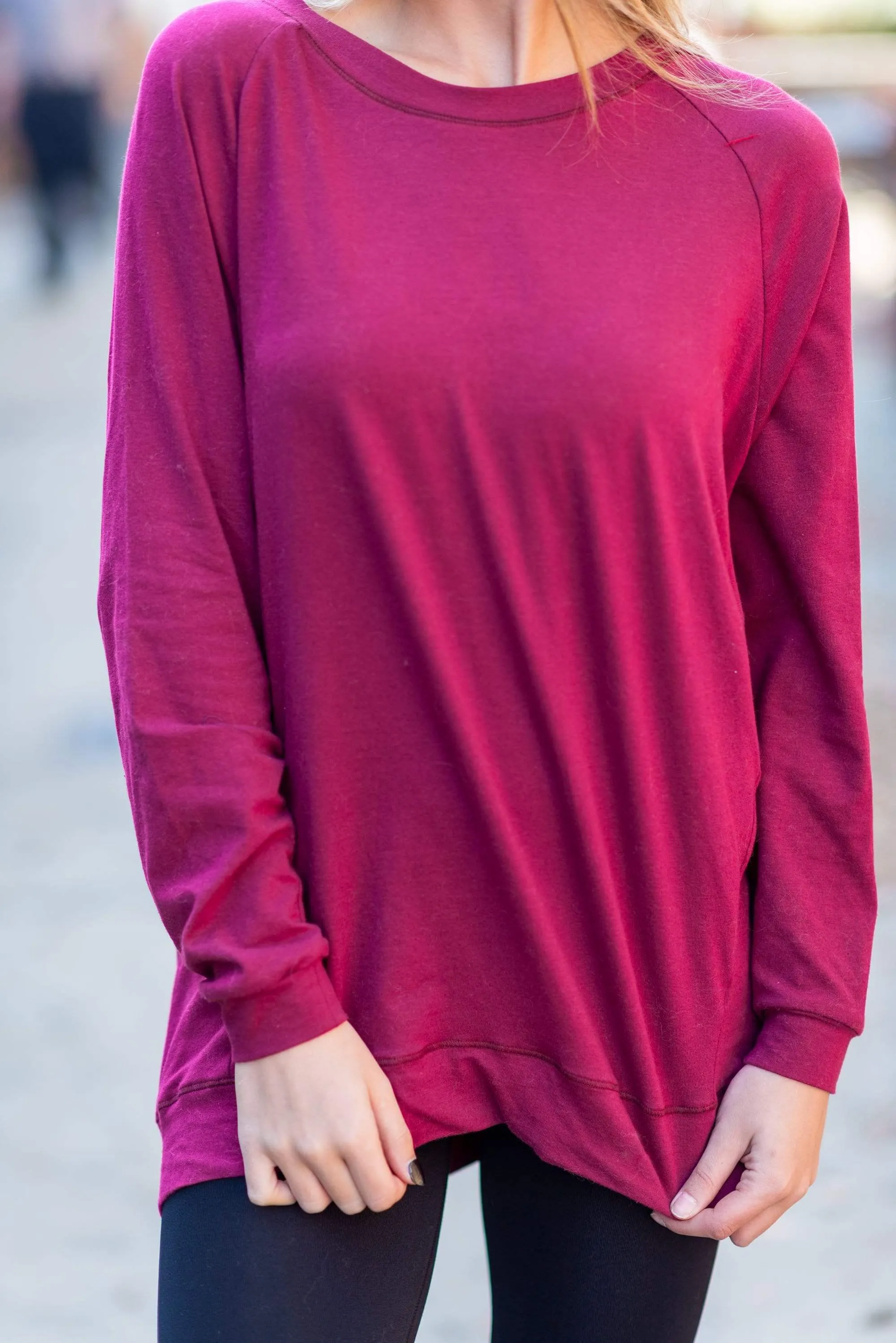 Slouchy Dolman Wine Red Long Sleeve Tunic