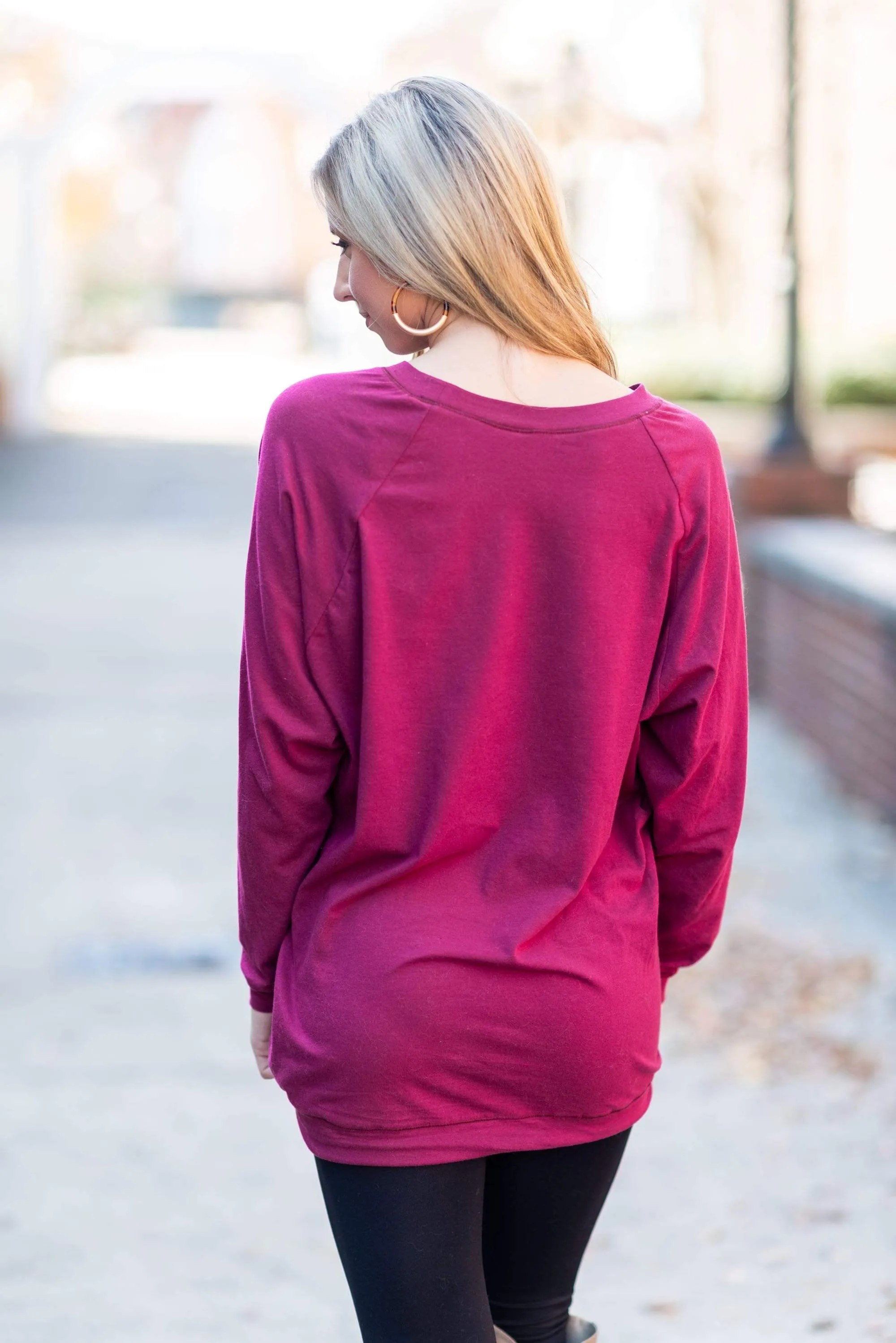 Slouchy Dolman Wine Red Long Sleeve Tunic