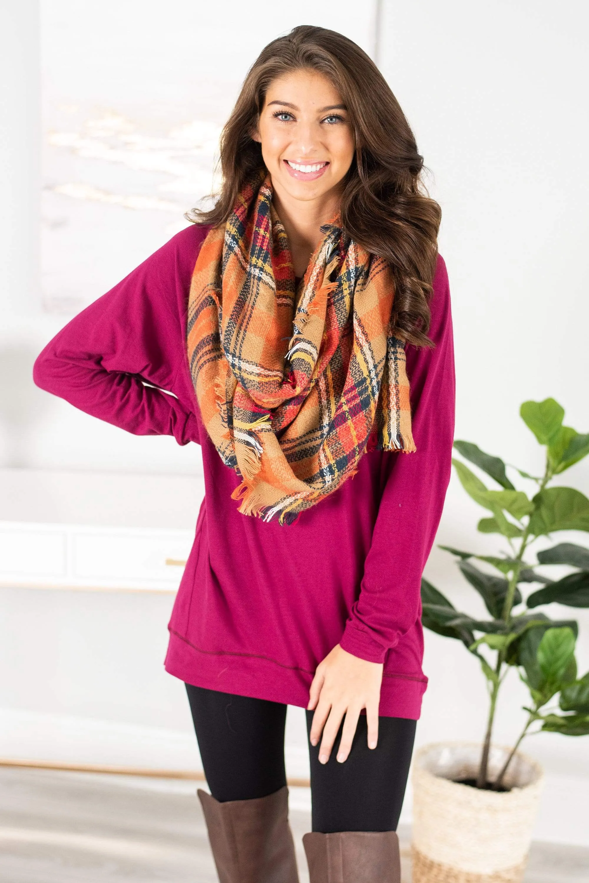 Slouchy Dolman Wine Red Long Sleeve Tunic