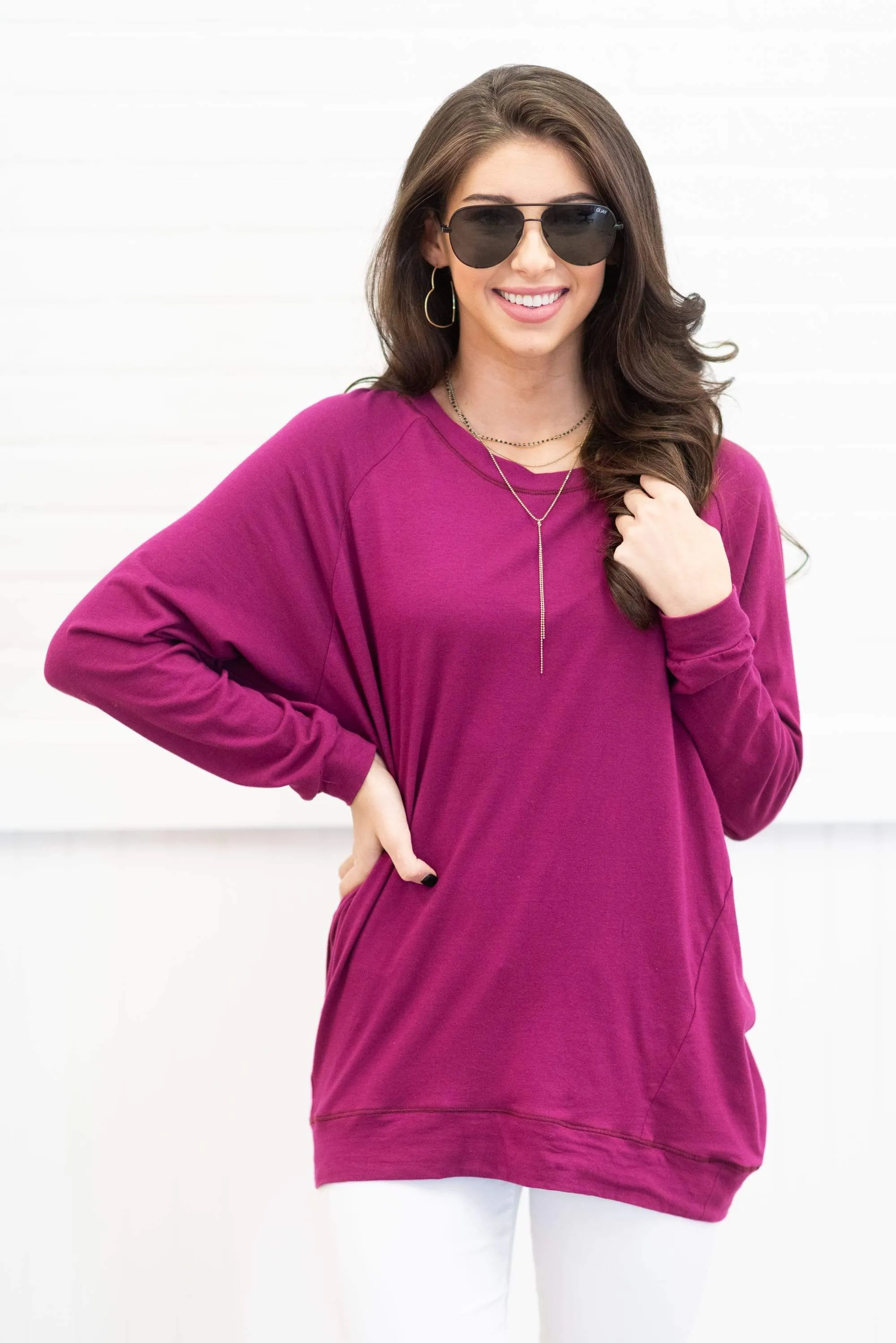 Slouchy Dolman Wine Red Long Sleeve Tunic