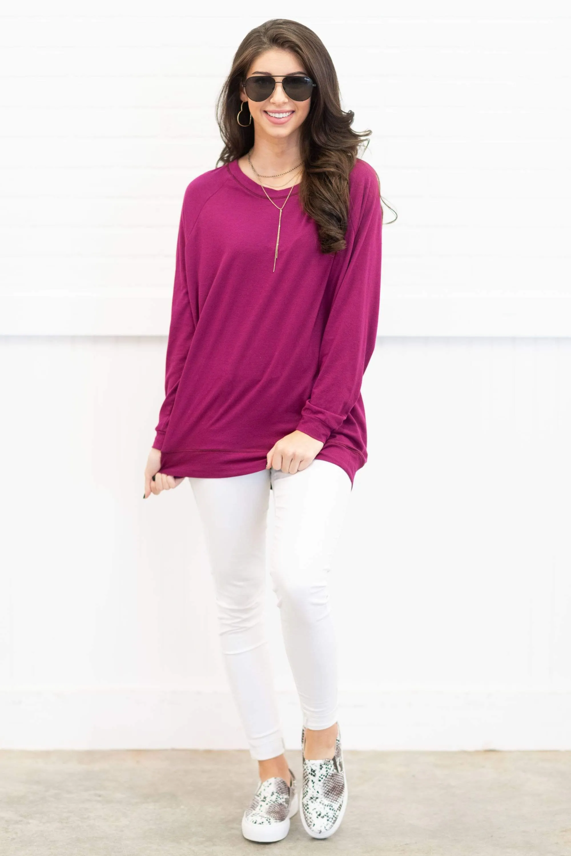 Slouchy Dolman Wine Red Long Sleeve Tunic