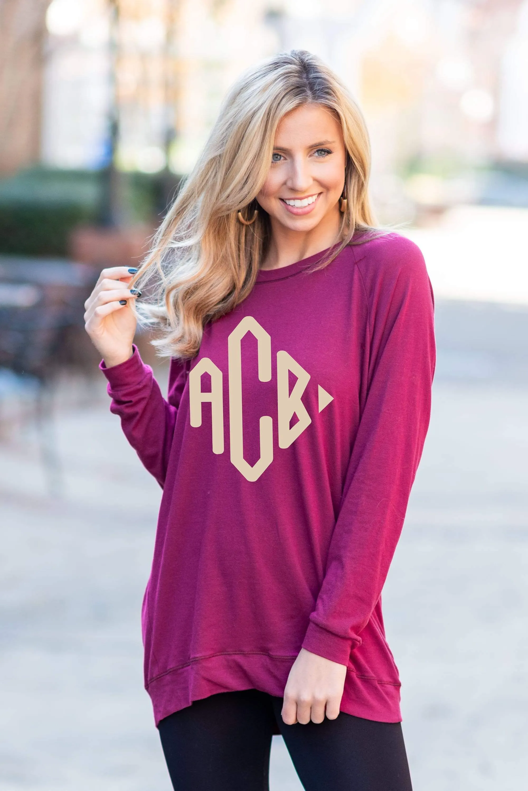 Slouchy Dolman Wine Red Long Sleeve Tunic